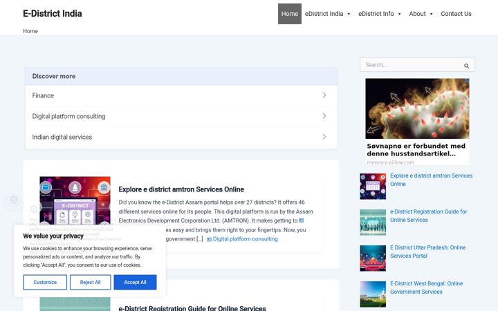 Screenshot of edistrict.in