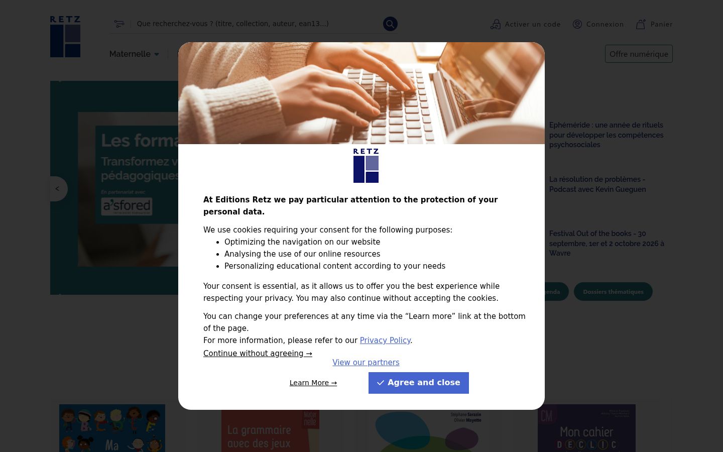 Capture d'écran de la bannière de consentement affichée avant toute interaction