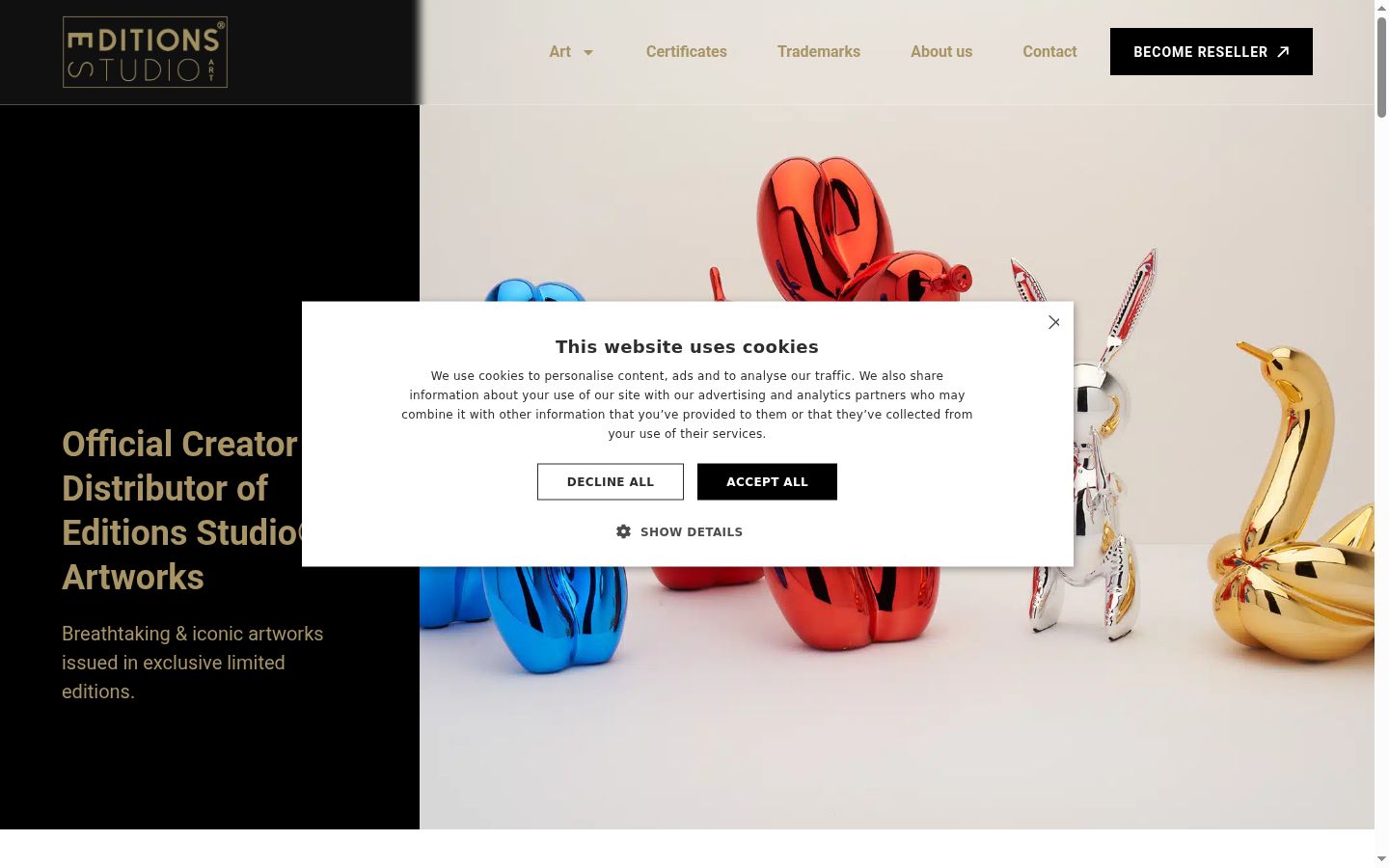 Screenshot del banner di consenso mostrato prima di qualsiasi interazione