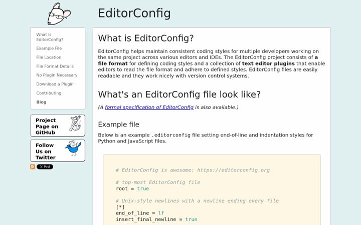 Screenshot of editorconfig.org