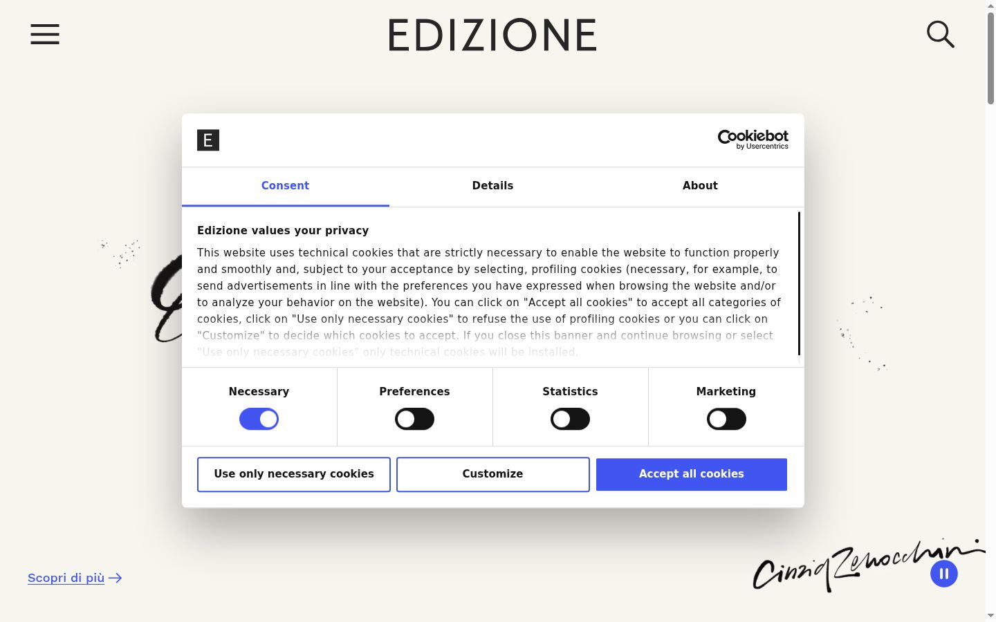 Zrzut ekranu banera zgody wyświetlanego przed jakąkolwiek interakcją