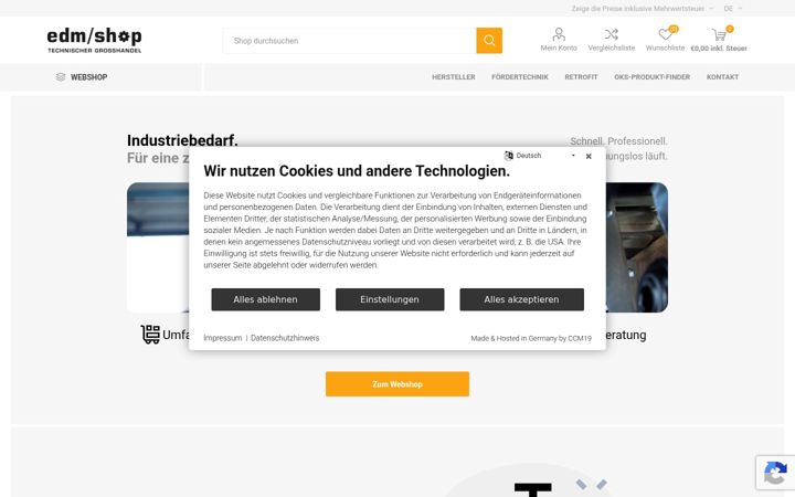 Screenshot of edm-industriebedarf.de