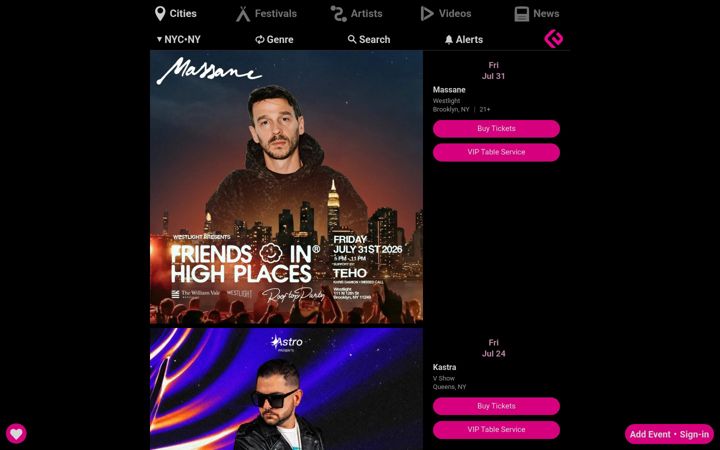 Screenshot of edmtrain.com