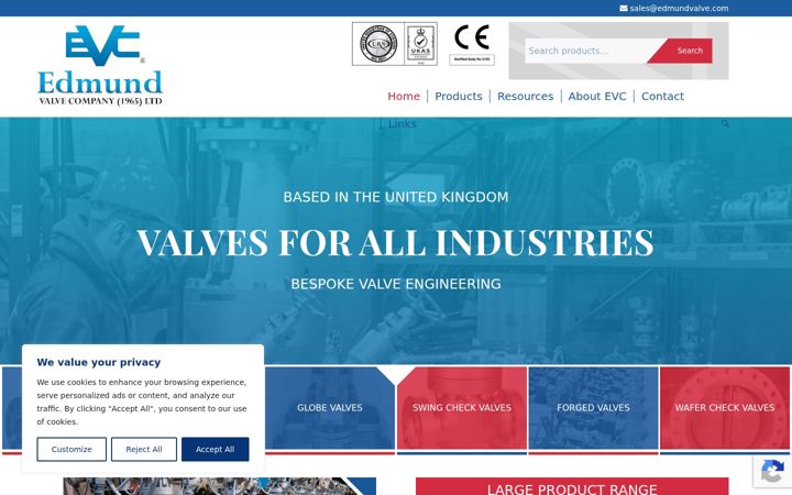 Screenshot of edmundvalve.com