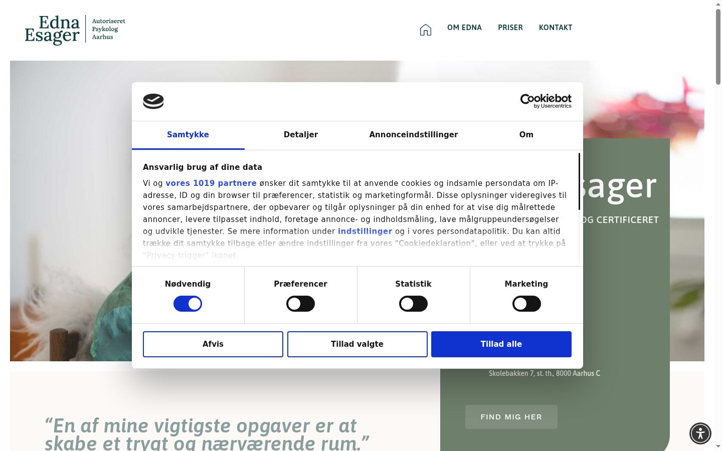 Screenshot del banner di consenso mostrato prima di qualsiasi interazione