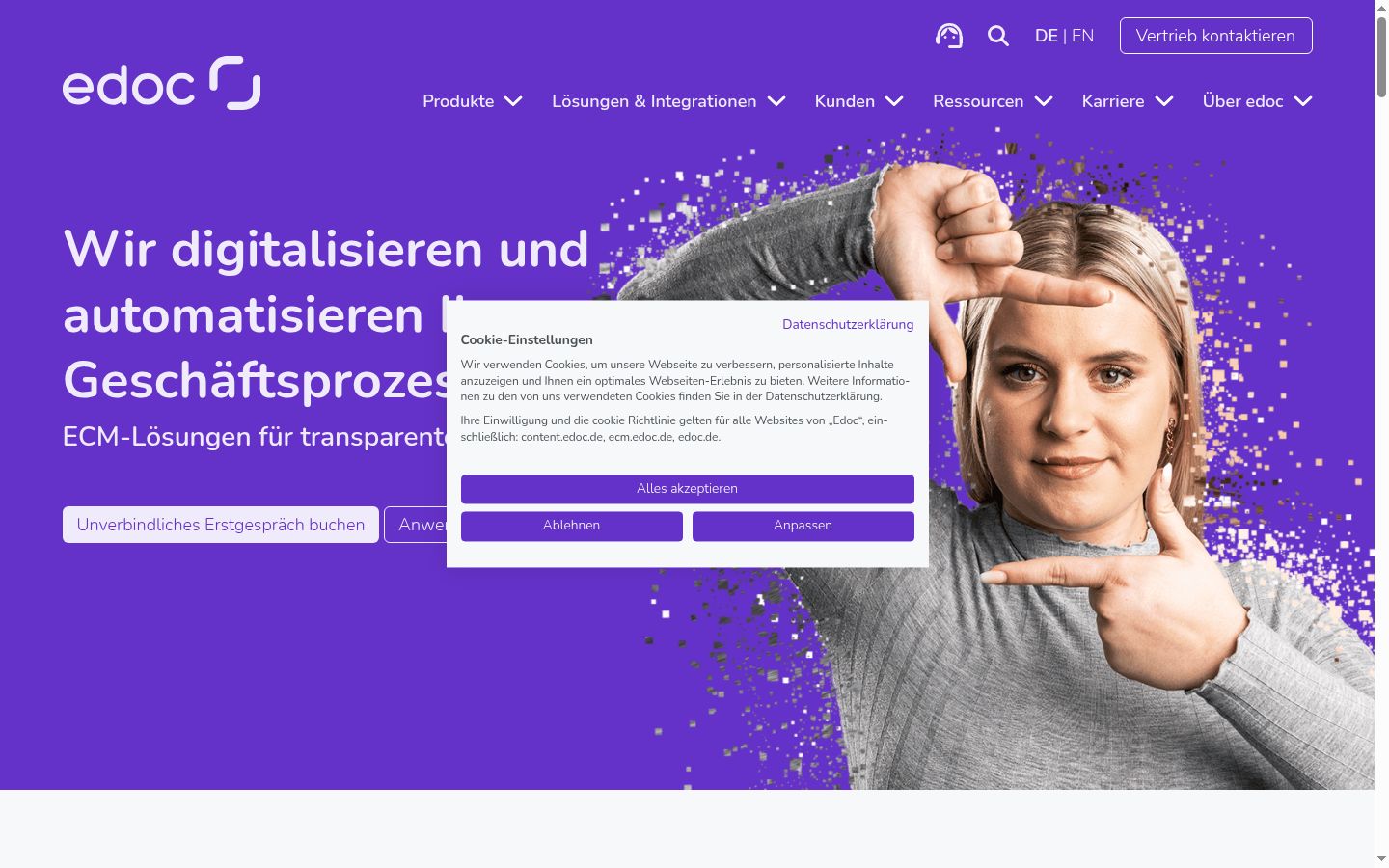 Screenshot des Einwilligungsbanners vor jeglicher Interaktion
