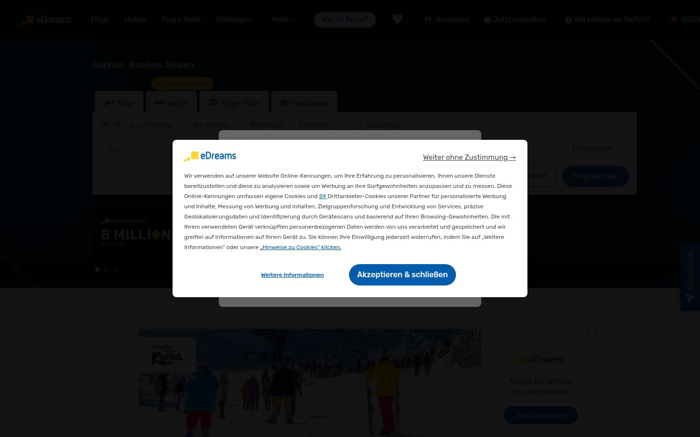 Screenshot del banner di consenso mostrato prima di qualsiasi interazione