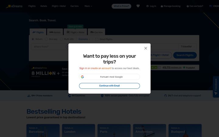 Posnetek zaslona edreams.com.au