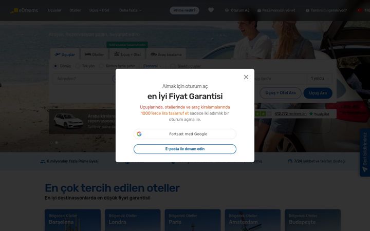 Screenshot of edreams.com.tr