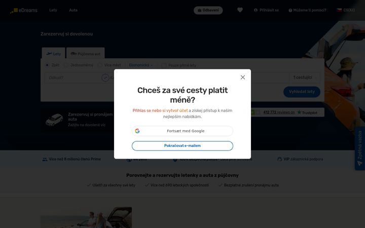 Screenshot of edreams.cz