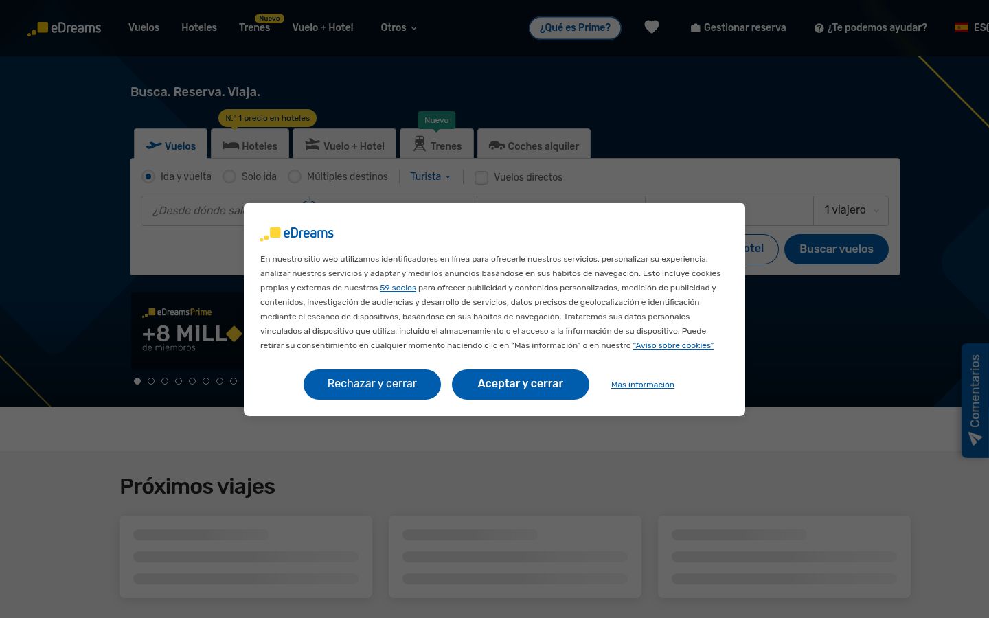 Screenshot del banner di consenso mostrato prima di qualsiasi interazione
