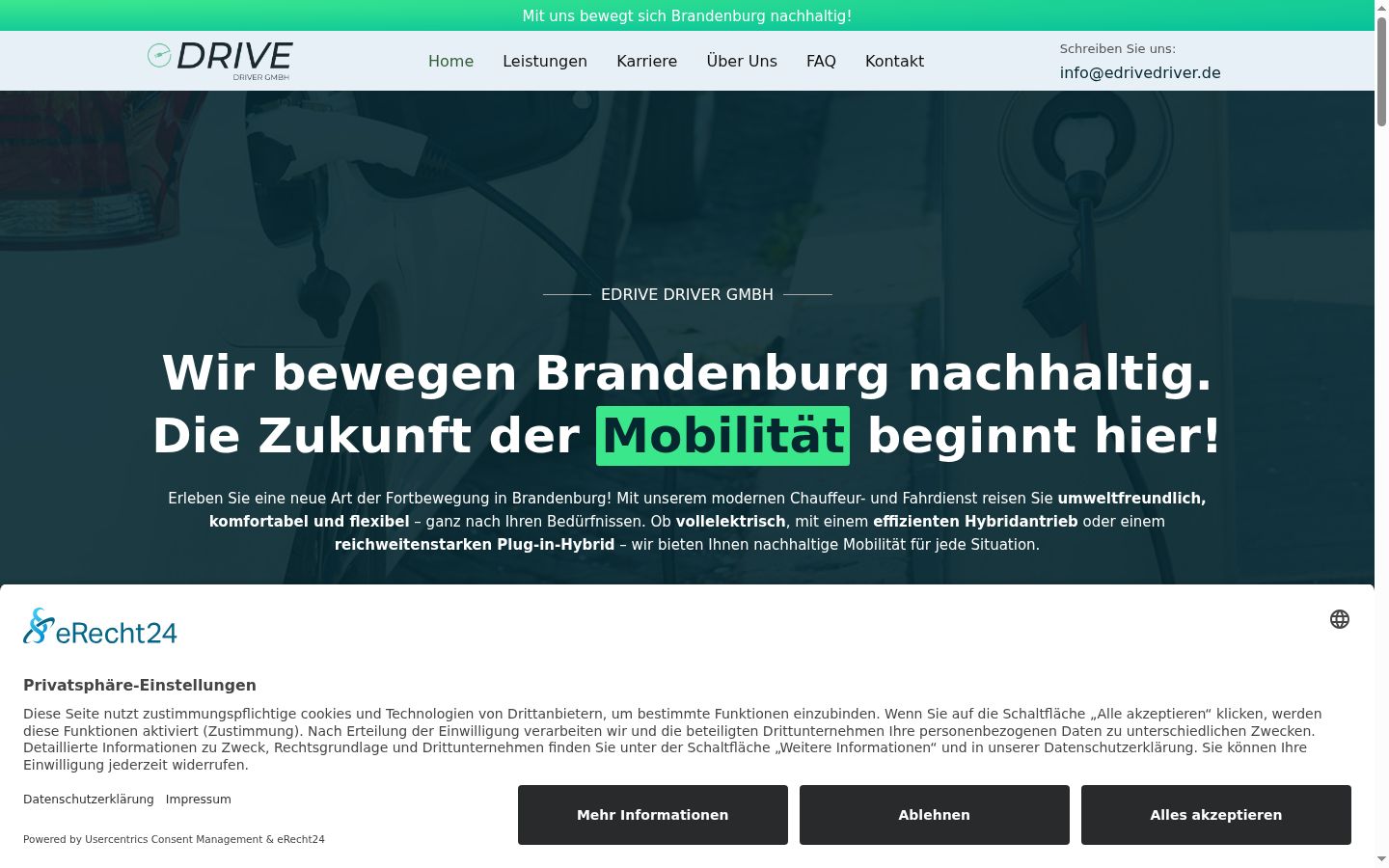 Screenshot des Einwilligungsbanners vor jeglicher Interaktion