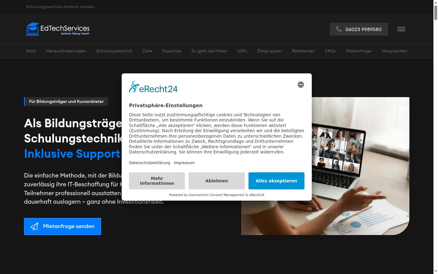 Screenshot of the consent banner shown before any interaction