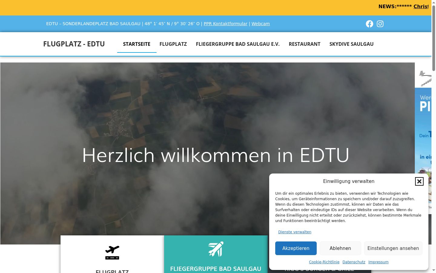 Screenshot des Einwilligungsbanners vor jeglicher Interaktion