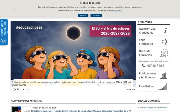 Skärmbild av educacion.gob.es