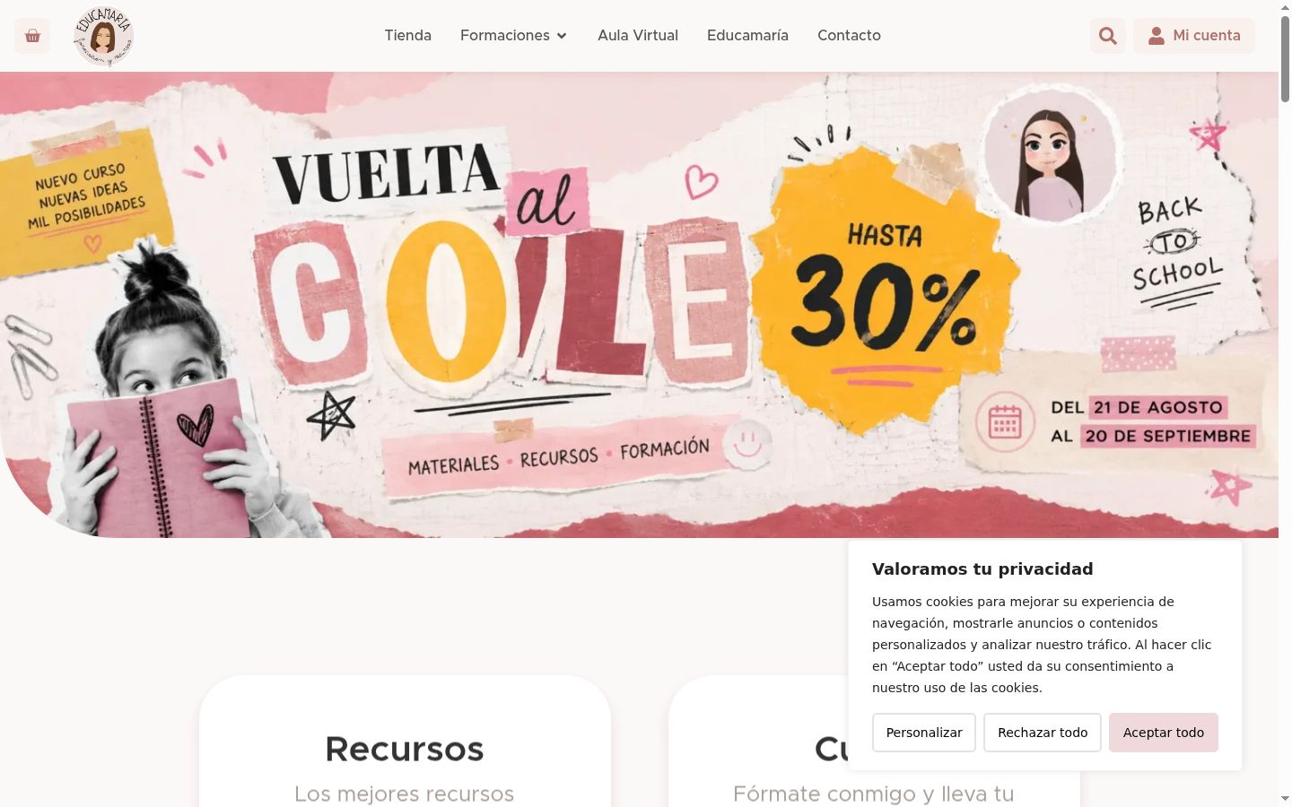 Captura de ecrã do banner de consentimento apresentado antes de qualquer interação