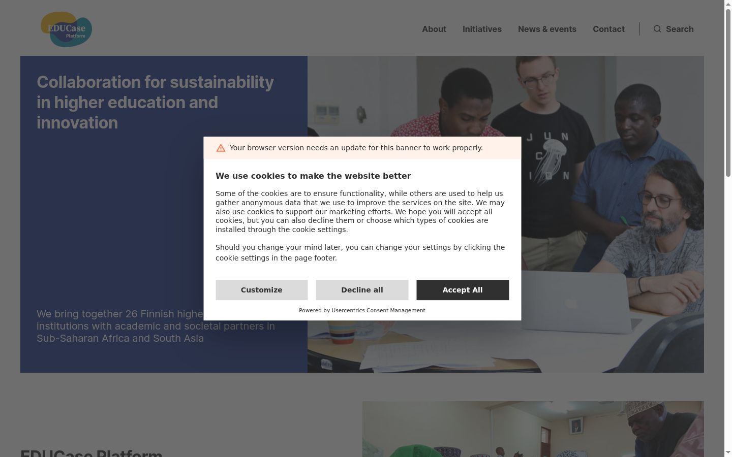 Screenshot of the consent banner shown before any interaction