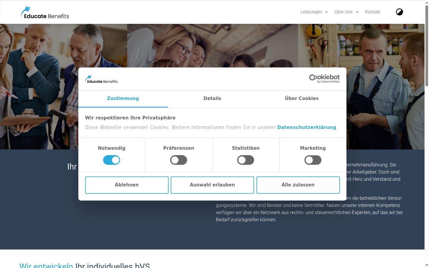 Screenshot of the consent banner shown before any interaction