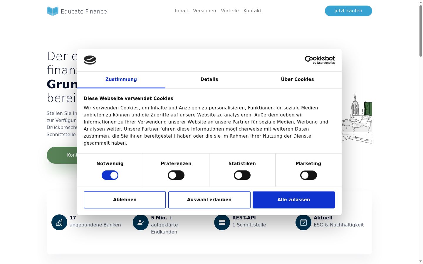 Screenshot of the consent banner shown before any interaction