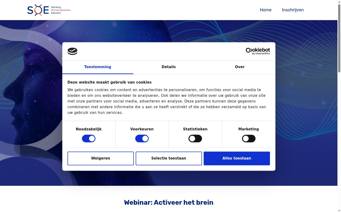 Screenshot des Einwilligungsbanners vor jeglicher Interaktion