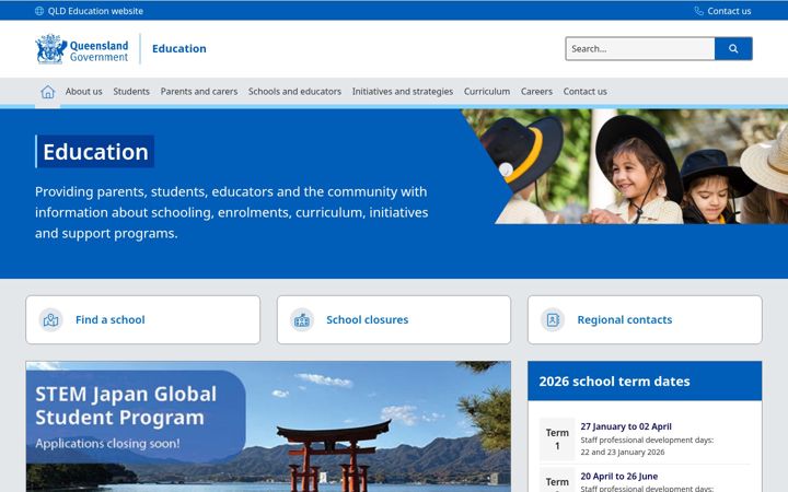 Screenshot stránky education.qld.gov.au