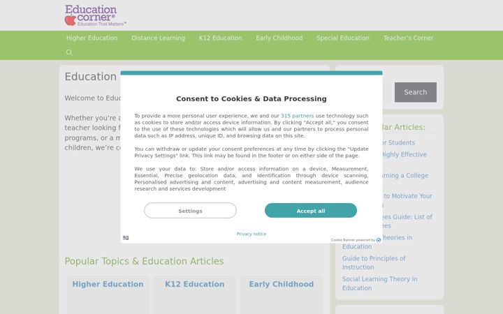 Kuvakaappaus sivustosta educationcorner.com