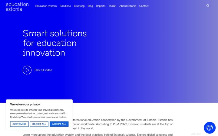 Snímek obrazovky educationestonia.org