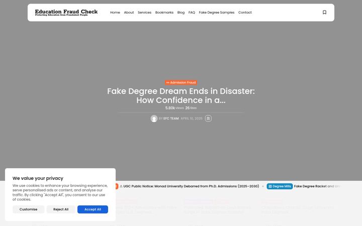 Screenshot of educationfraudcheck.com