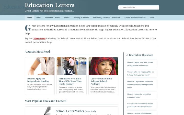 Screenshot of educationletters.co.uk