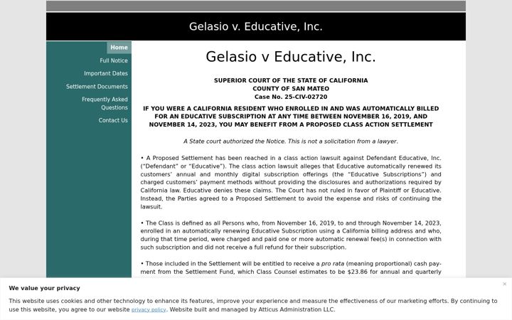 Screenshot of educativerenewalsettlement.com
