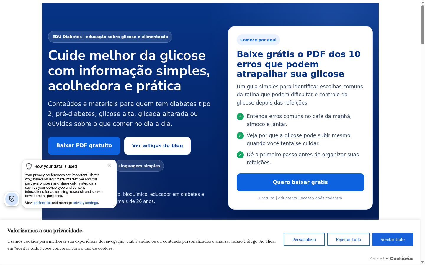 Screenshot del banner di consenso mostrato prima di qualsiasi interazione