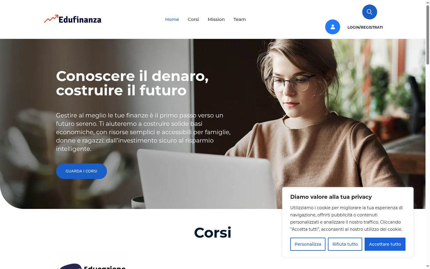 Screenshot del banner di consenso mostrato prima di qualsiasi interazione