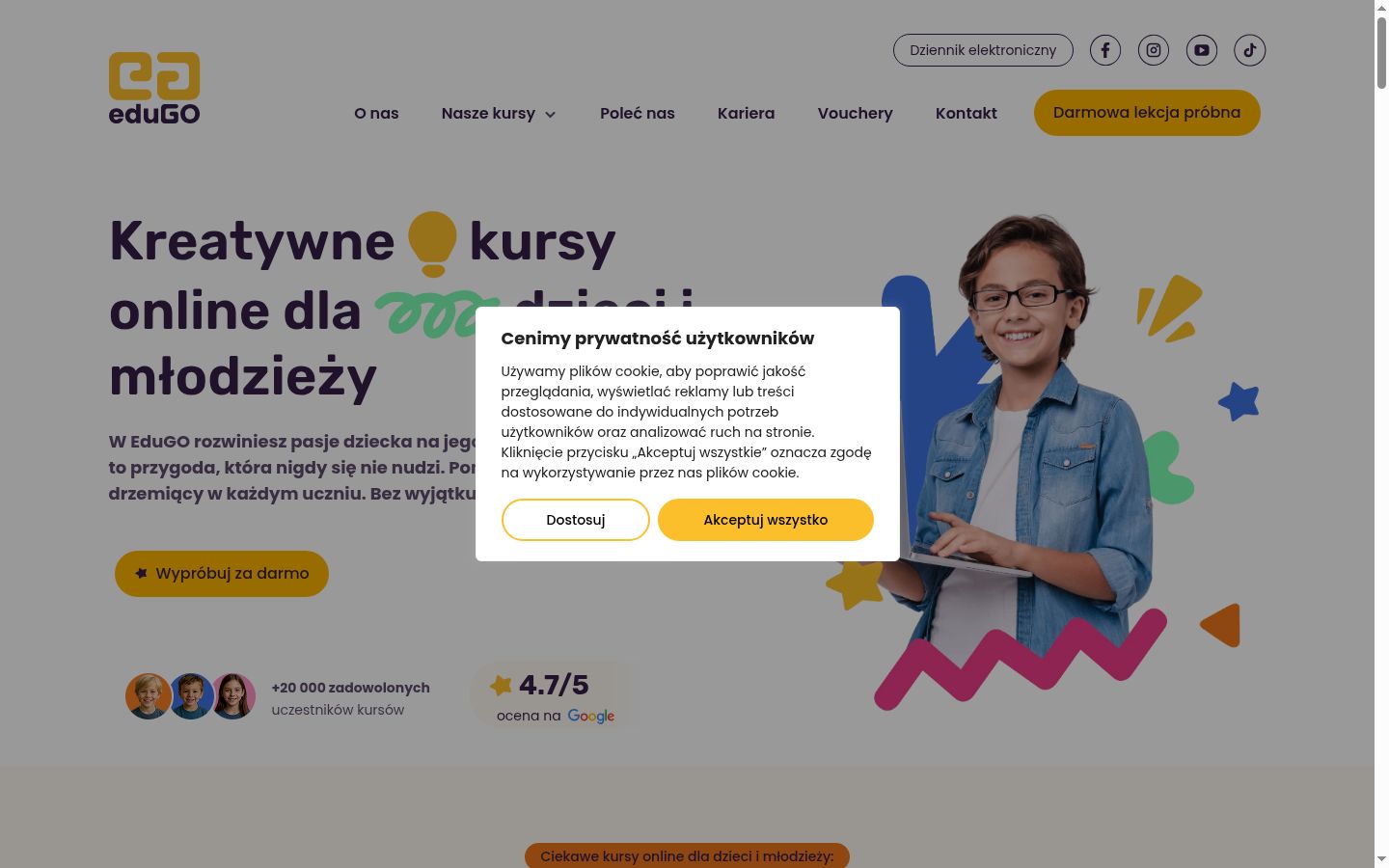 Ekrānuzņēmums ar piekrišanas baneri, kas tika rādīts pirms jebkādas mijiedarbības