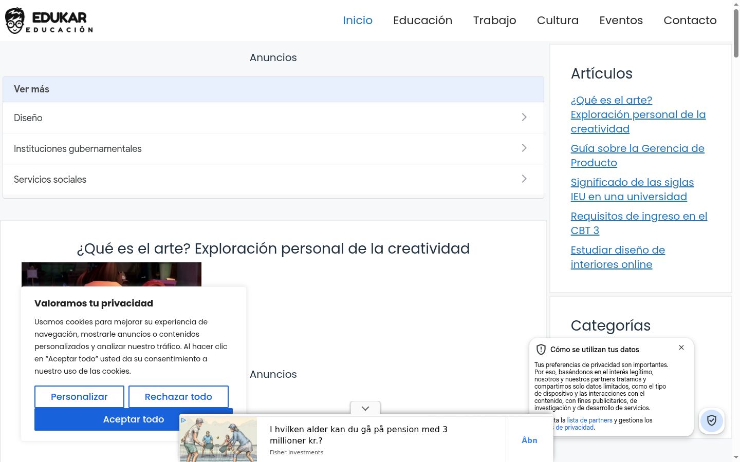 Screenshot del banner di consenso mostrato prima di qualsiasi interazione