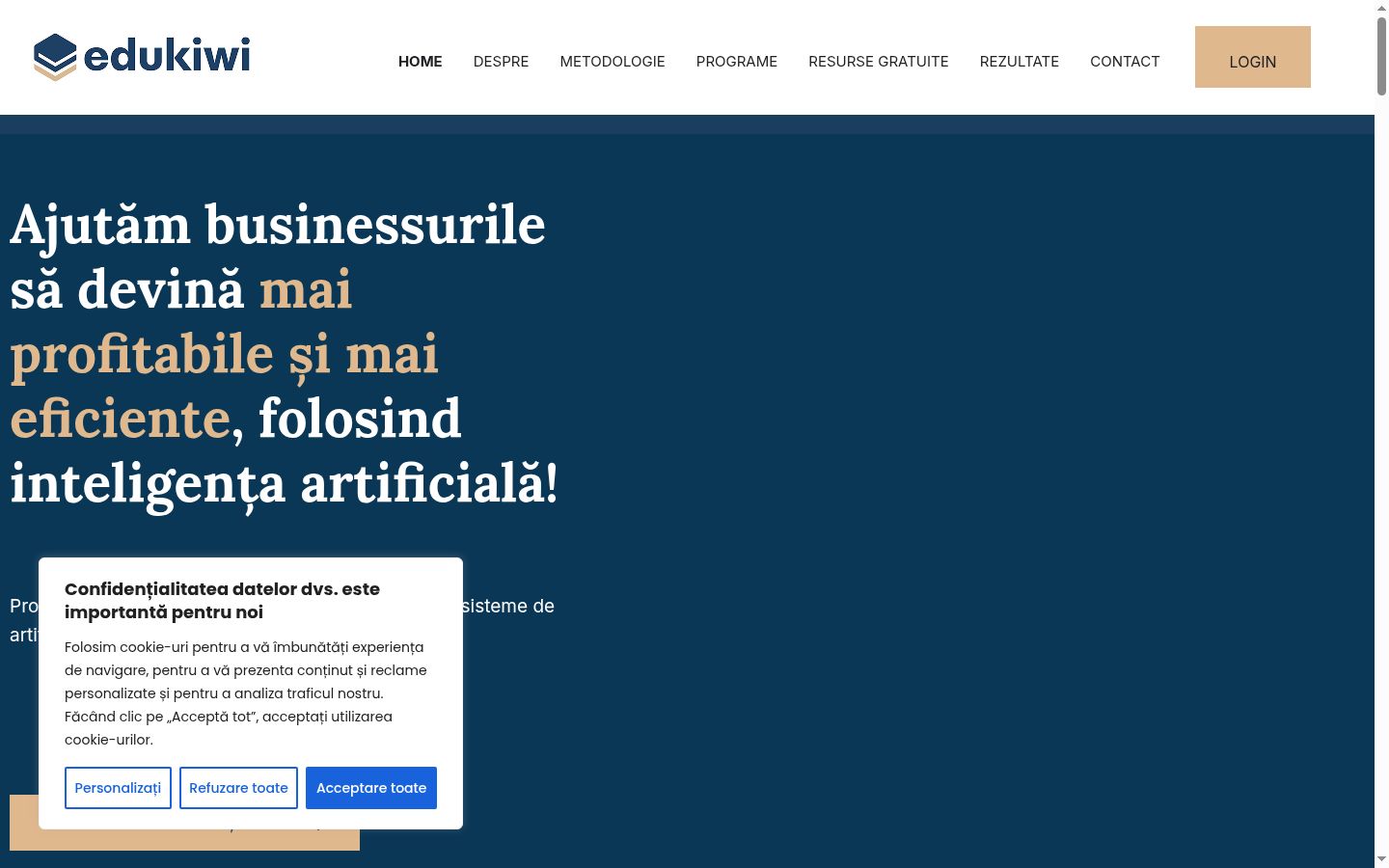 Screenshot del banner di consenso mostrato prima di qualsiasi interazione