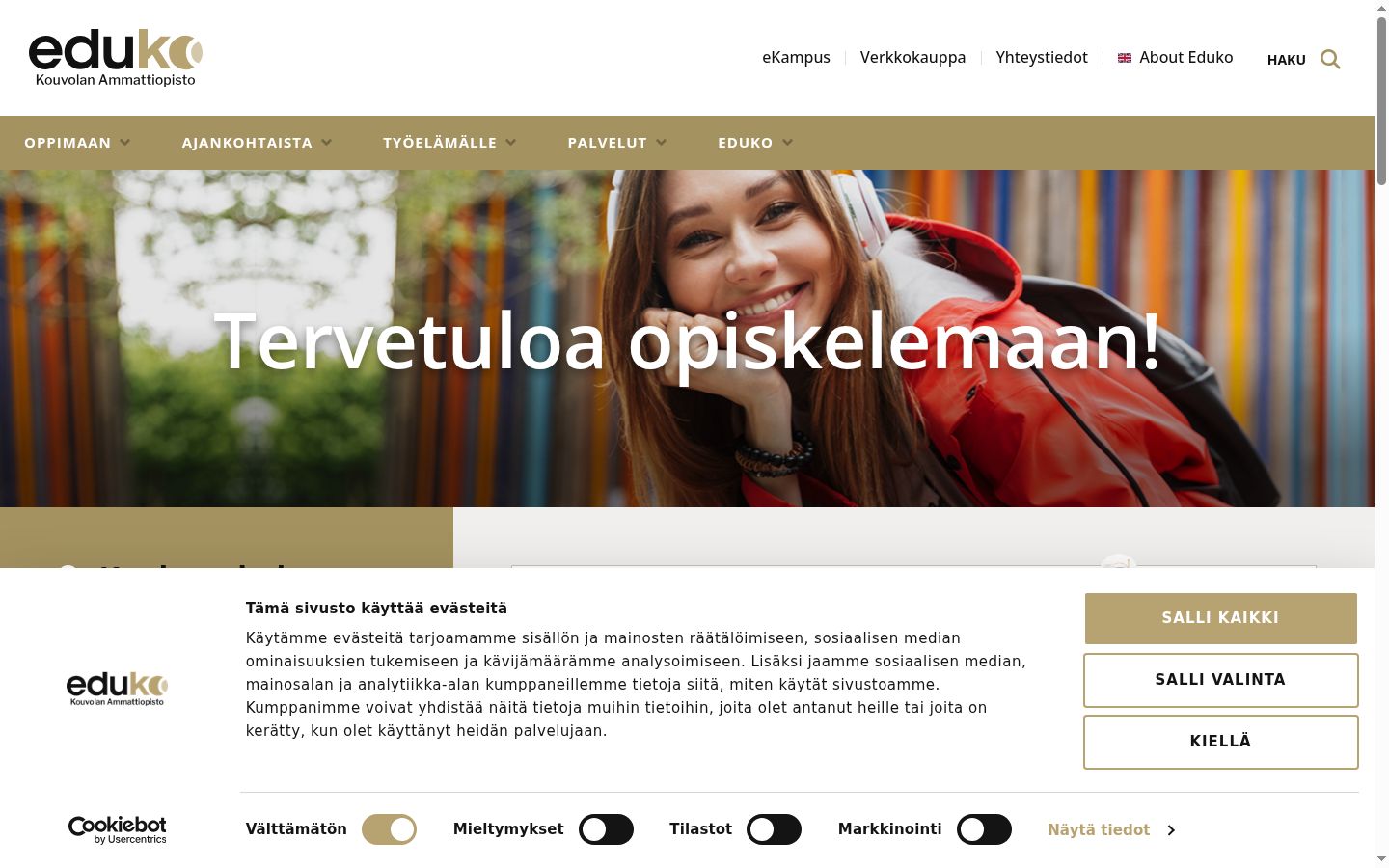 Kuvakaappaus suostumusbannerista, joka näytettiin ennen mitään vuorovaikutusta