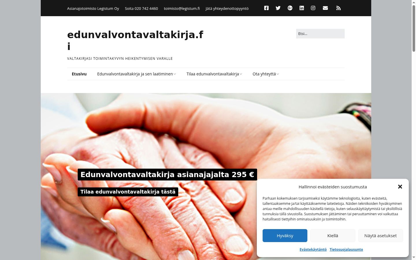Captura de pantalla del banner de consentimiento mostrado antes de cualquier interacción