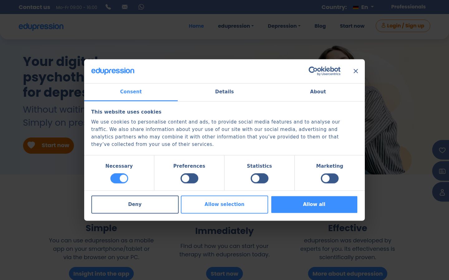 Screenshot of the consent banner shown before any interaction