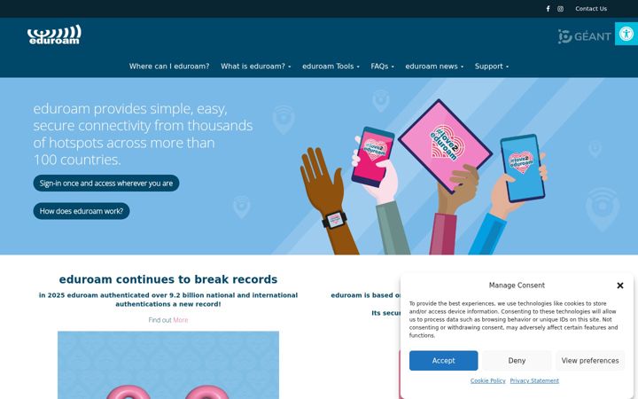 Screenshot of eduroam.org
