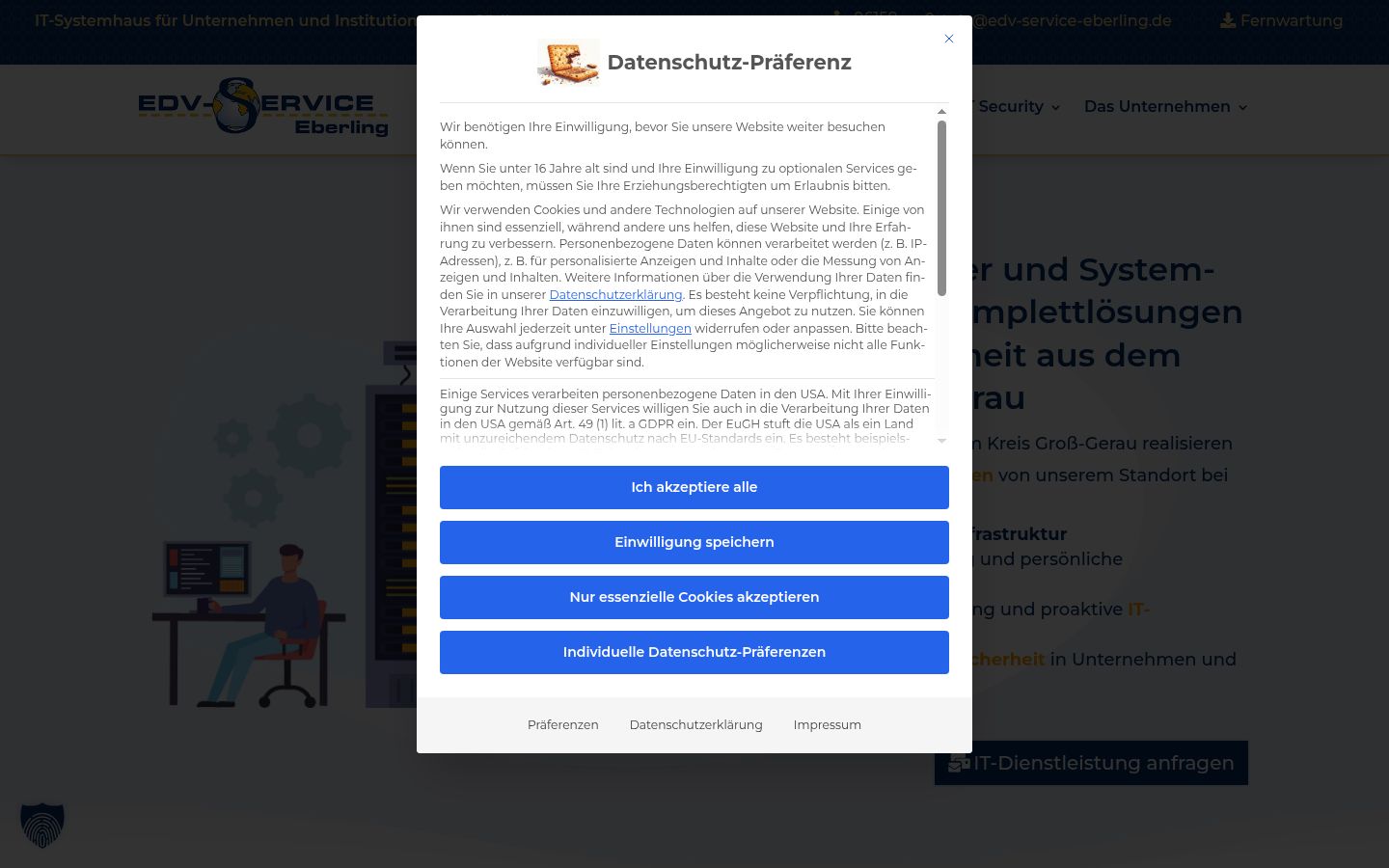 Captura de ecrã do banner de consentimento apresentado antes de qualquer interação