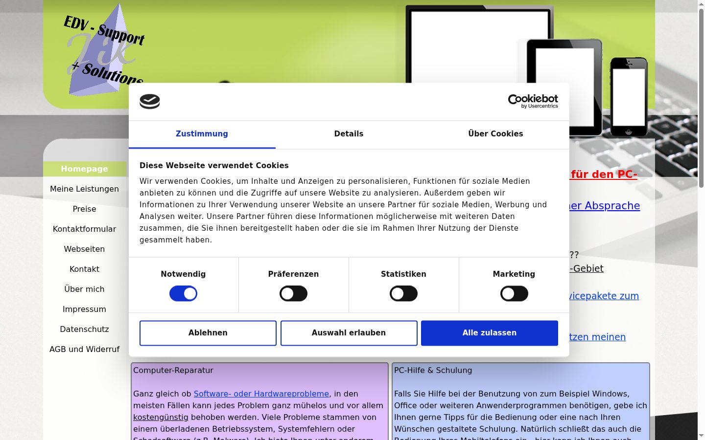 Captura de pantalla del banner de consentimiento mostrado antes de cualquier interacción