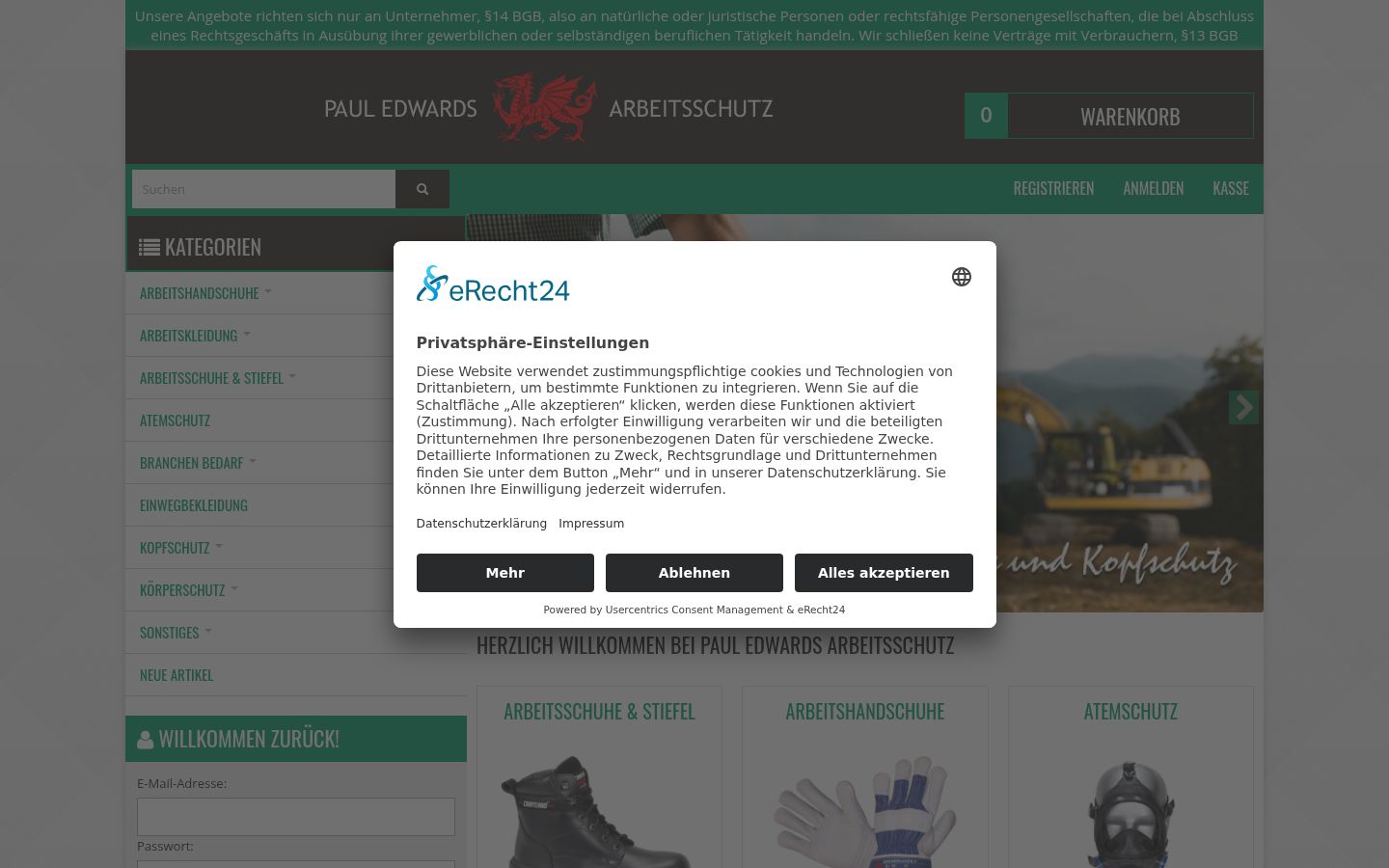 Captura de pantalla del banner de consentimiento mostrado antes de cualquier interacción