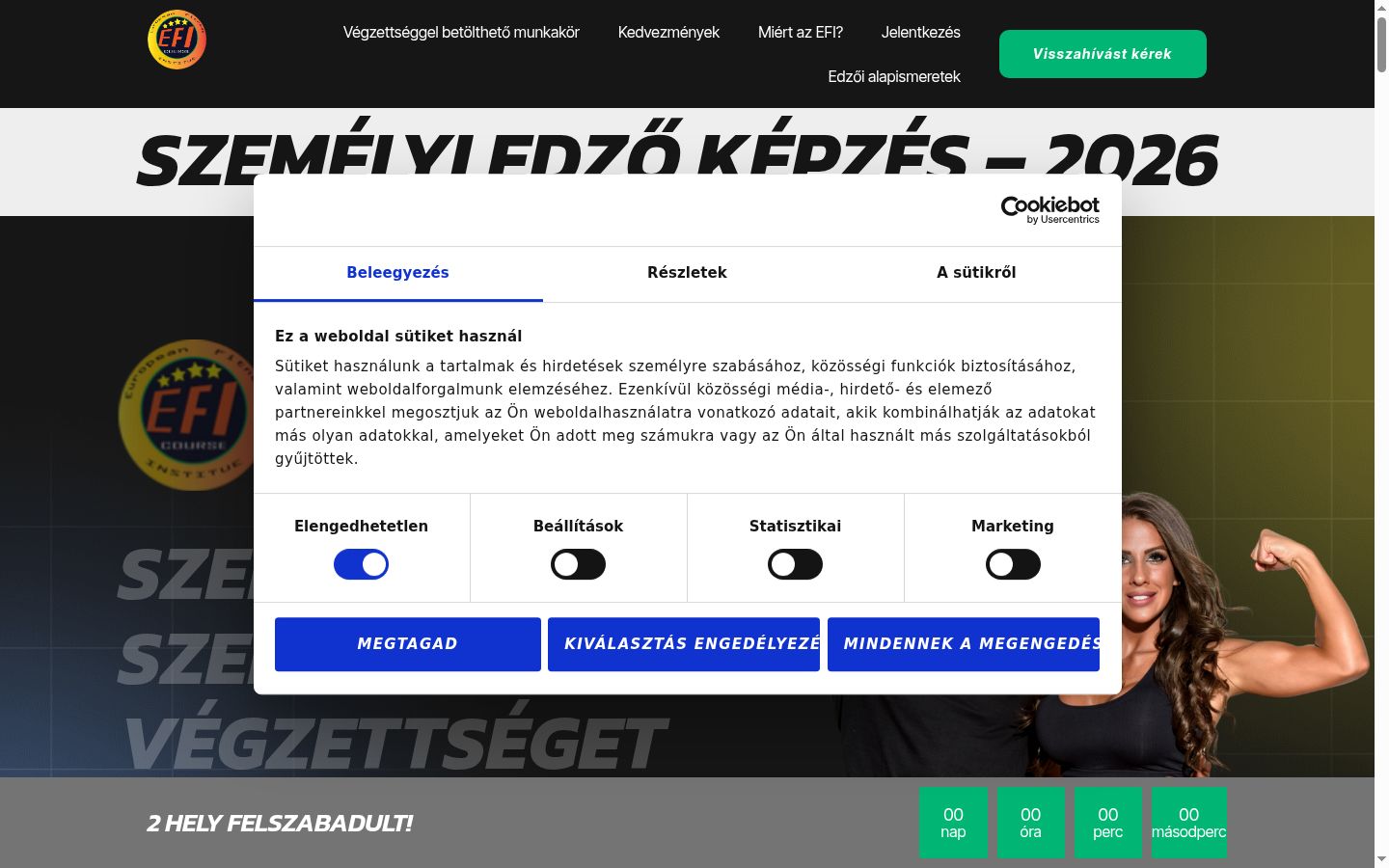 Képernyőkép a bármilyen interakció előtt megjelenő hozzájárulási bannerről