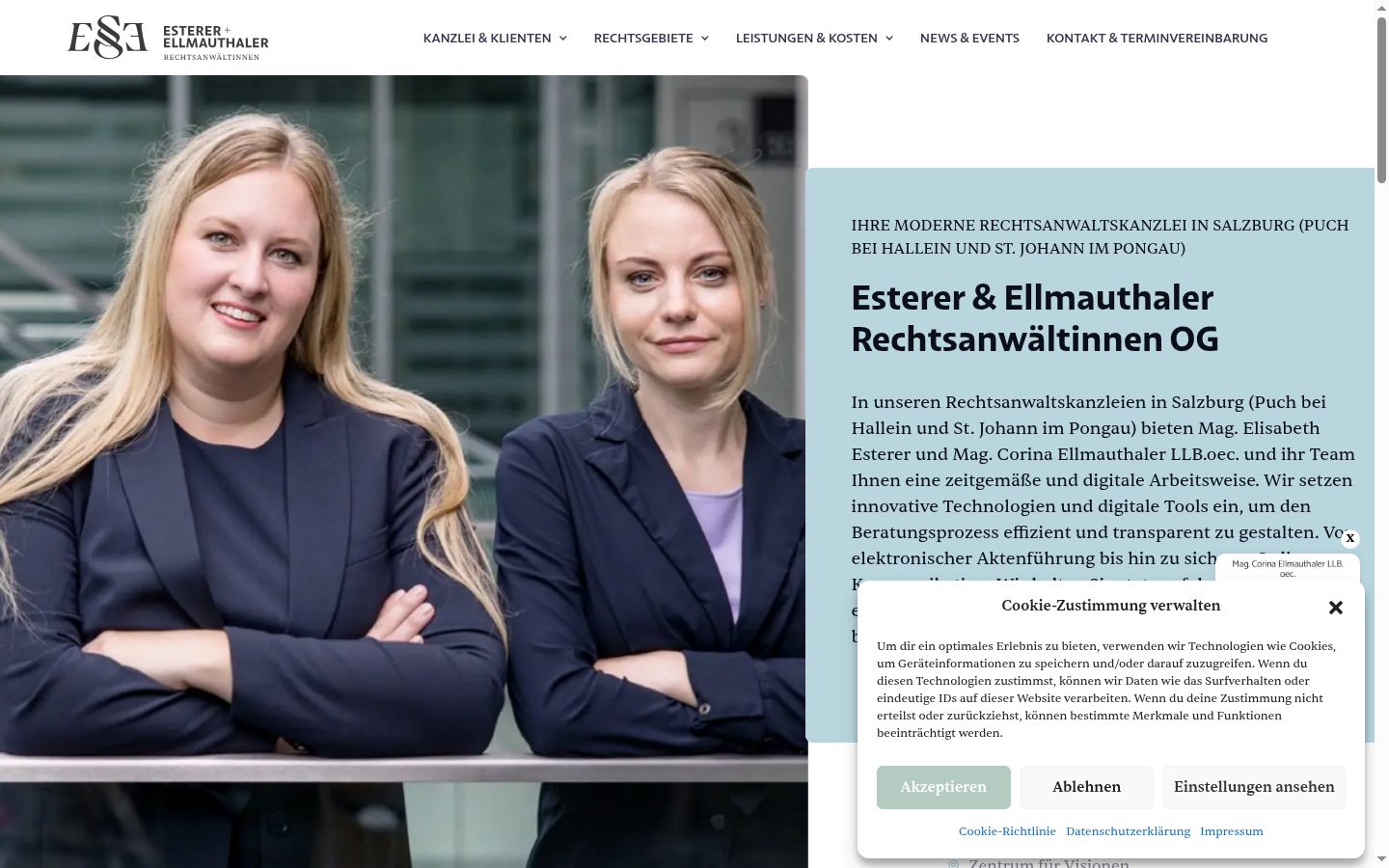 Captura de ecrã do banner de consentimento apresentado antes de qualquer interação
