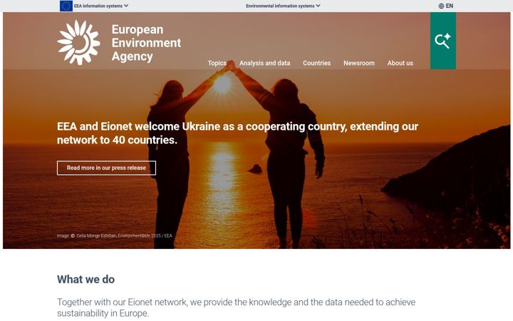 Snímek obrazovky eea.europa.eu