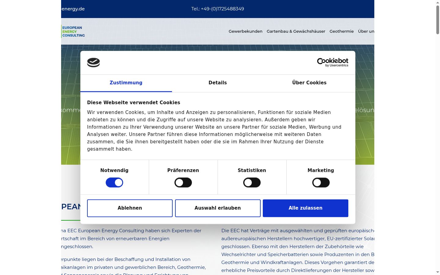 Képernyőkép a bármilyen interakció előtt megjelenő hozzájárulási bannerről
