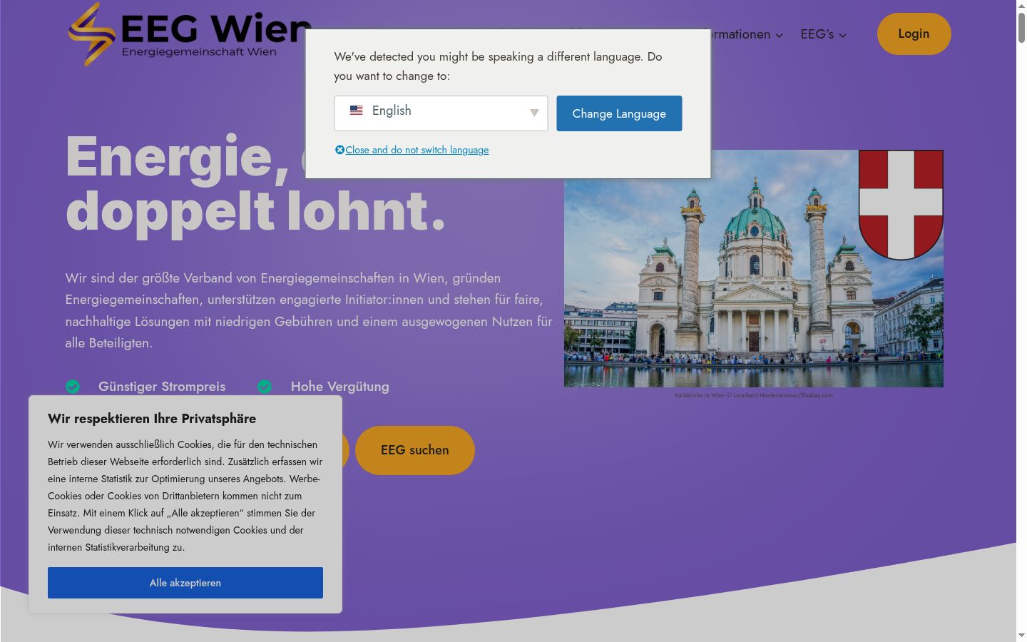Screenshot des Einwilligungsbanners vor jeglicher Interaktion