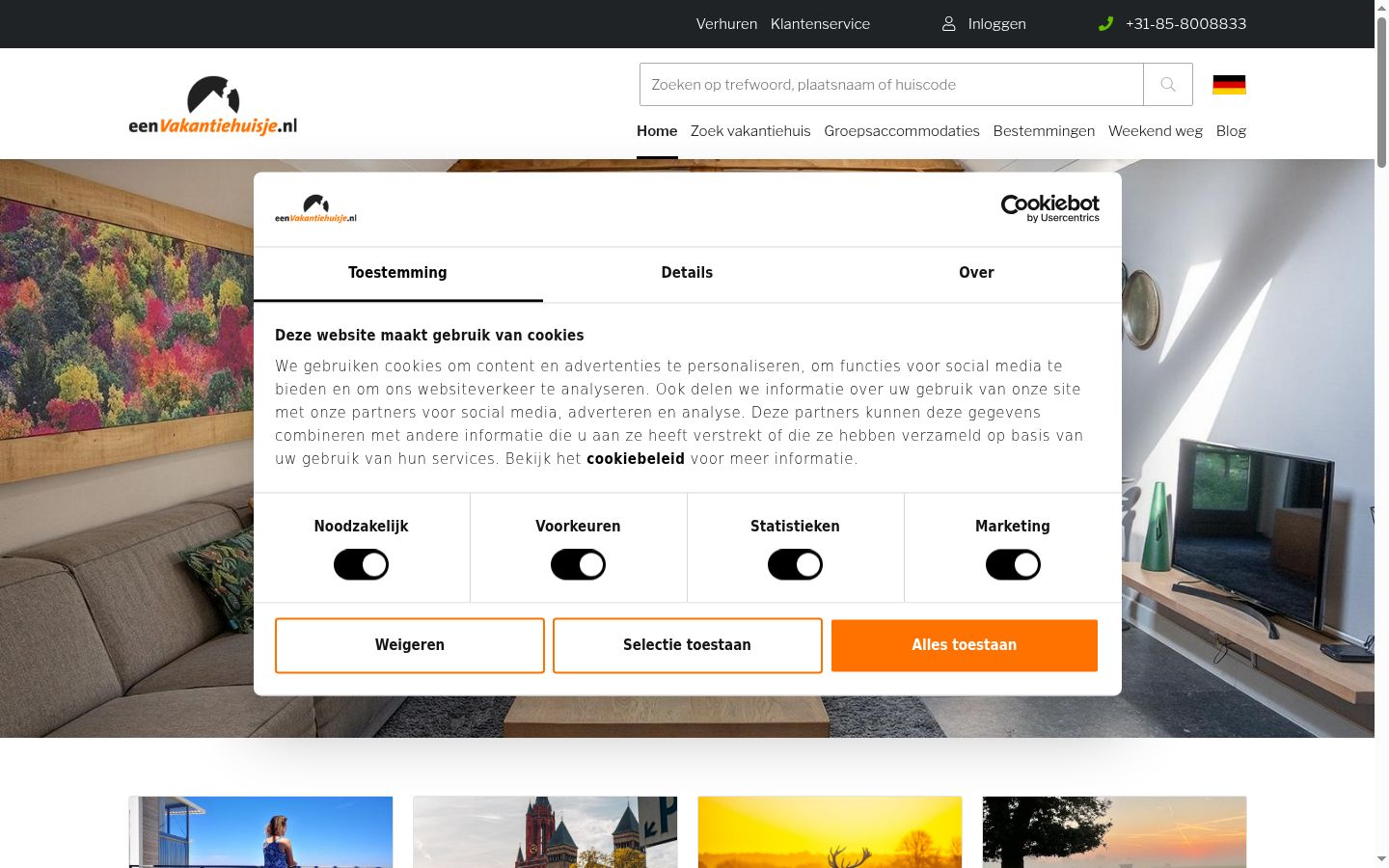 Screenshot del banner di consenso mostrato prima di qualsiasi interazione