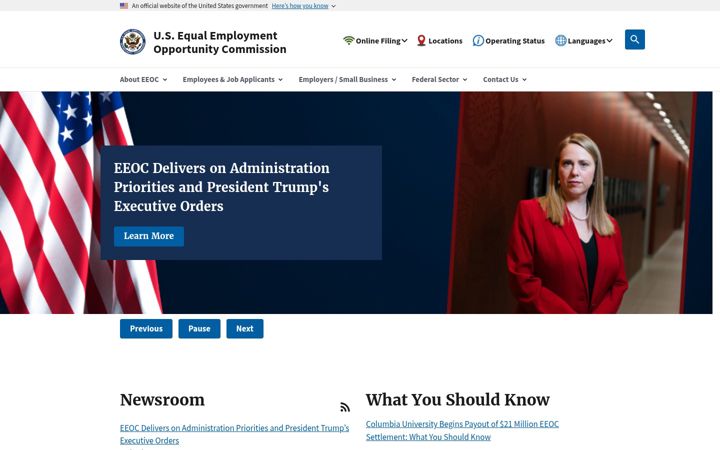 Snímek obrazovky eeoc.gov