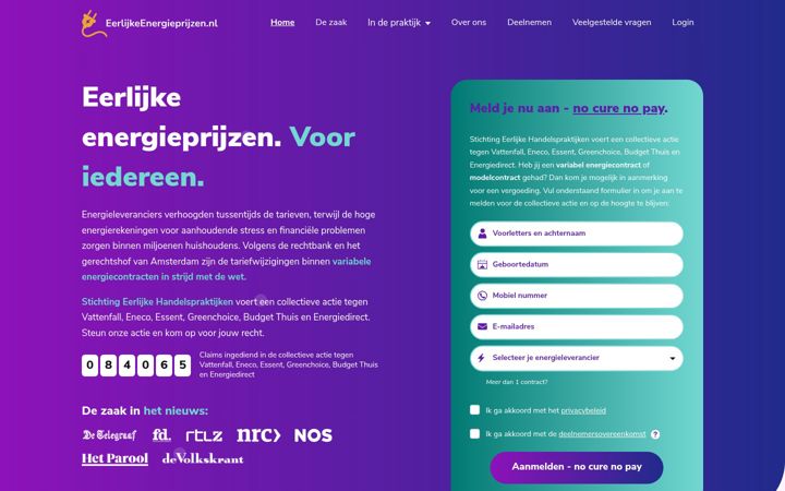 Screenshot di eerlijkeenergieprijzen.nl